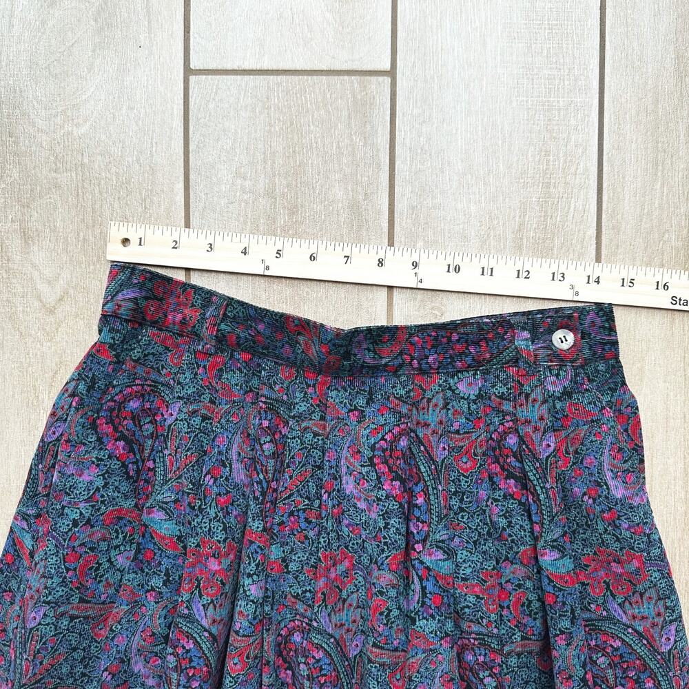 VTG 90s L L Bean Corduroy Paisley Midi Skirt Size 12 Cottagecore Pleated Prairie - Picture 9 of 10